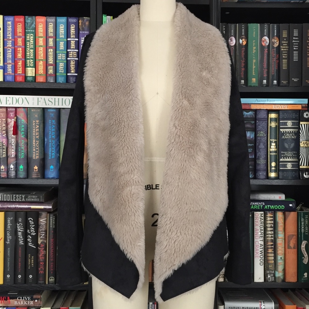 Kooples Faux Suede Shearling Drape Jacket